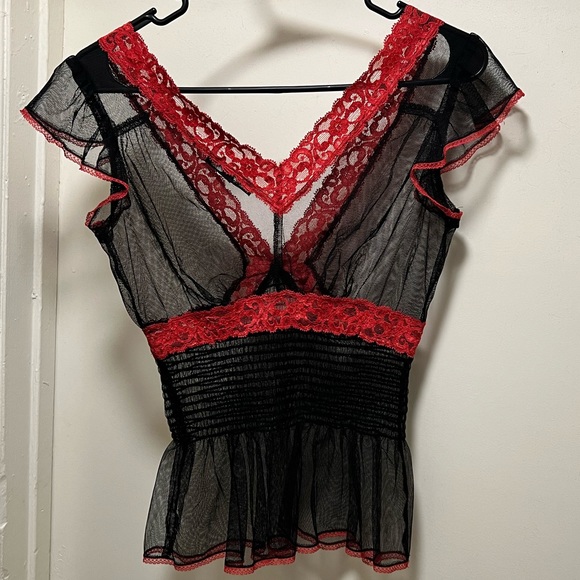 🚫SOLD🚫 Vintage Betsey Johnson Sheer Slip On Mesh & Lace Blouse - Picture 2 of 5